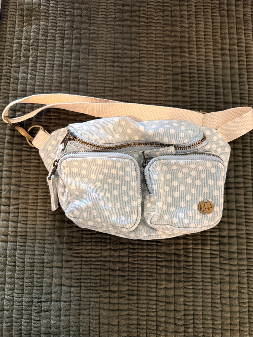 Billabong Light Blue Polka Dot Crossbody Waist Bag
